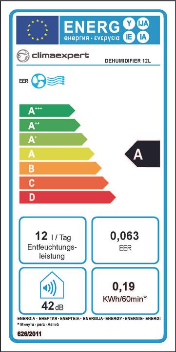Label énergétique Climaexpert DH12 Dehumidifier (12 l/24h)