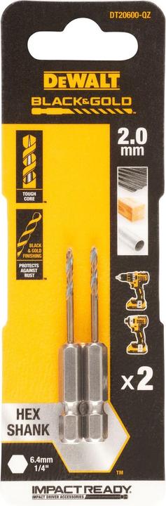 Actual product image DeWalt DT20600QZ HSSG metal twist drill 2 pieces 2 mm total length 55 mm corro (2 mm)