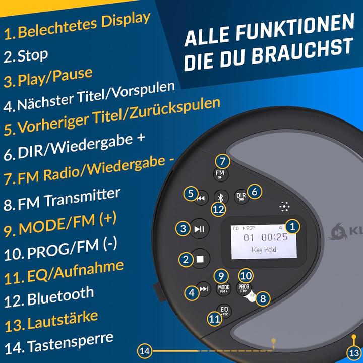 Actual product image Fourze Tragbarer CD-Player mit Bluetooth
