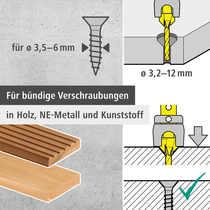 Produktbild wolfcraft 1 Vorbohrer m Senker+Tiefenst. ø3,2x12mm (12 mm, 3.2 mm)