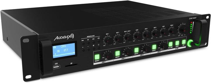 Actual product image Audibax Multi-Zone Bluetooth Amplifier with 360W Output, USB, SD, and Mixer Controls