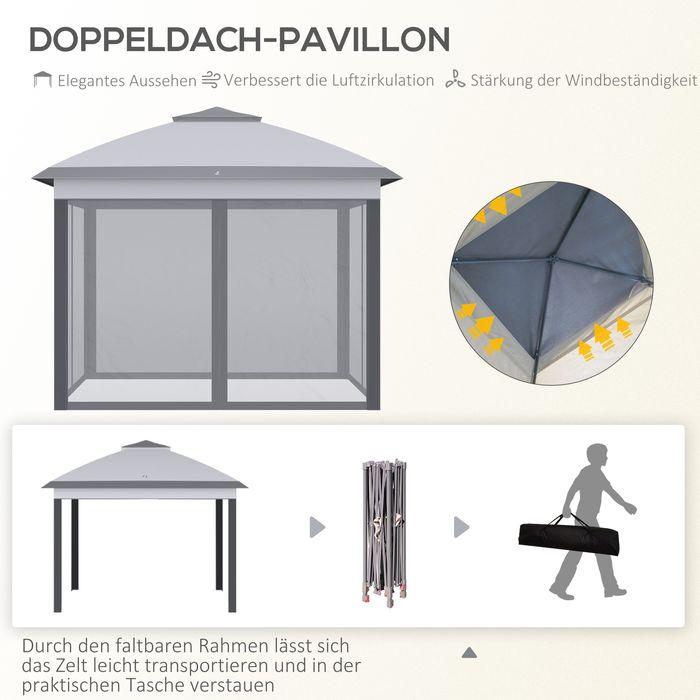 Actual product image Swisshandel24 Faltpavillon 3x3 m, 4 abnehmbare Mückennetze, Oxford-Gewebe Metall Grau (330 cm, 330 cm)