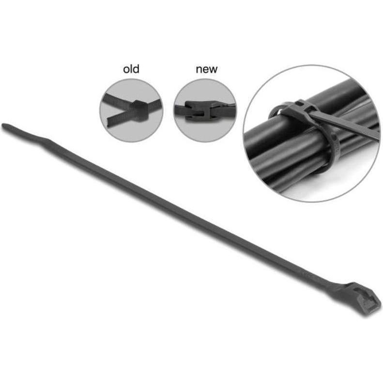 Delock, Kabelbinder, Kabelbinder mit flachem Kopf L 370 x B 7,6 mm 100 Stück schwarz (Kunststoffkabelbinder, 370 mm, 100...