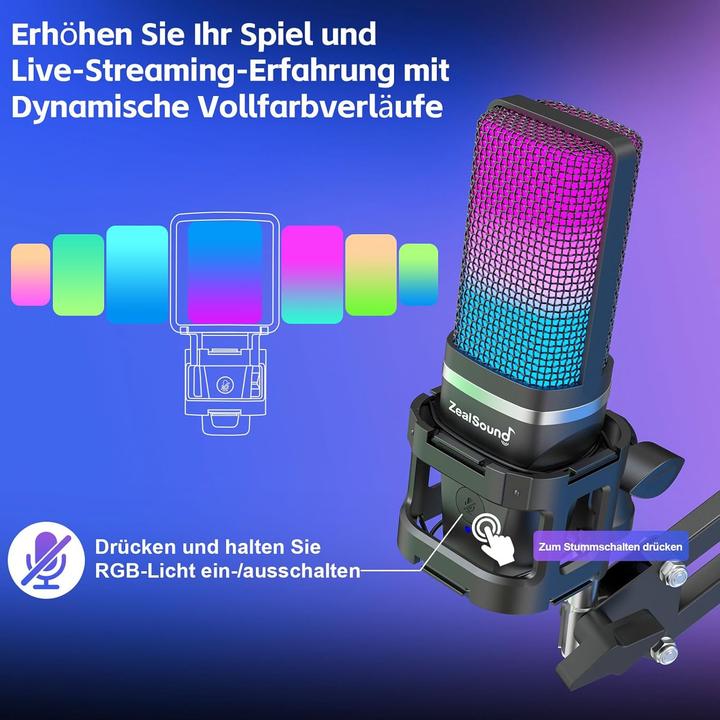 Produktbild Zealsound USB Gaming Mikrofon A68S mit RGB/Mute & Ständer-Set