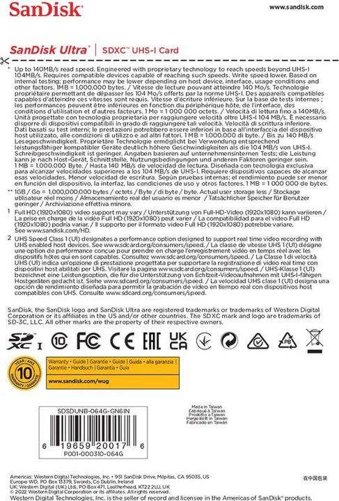 Actual product image SANDISK Ultra (64 GB, SDXC, U1, UHS-I)