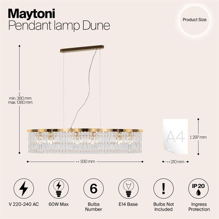 Produktbild Maytoni Dune Pendelleuchte, Hängeleuchte 6x E14 Gold-Farbe (E14)