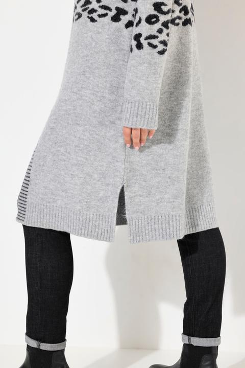 Produktbild Ulla Popken Long-Strickjacke, Leomuster, V-Ausschnitt, Langarm (58)