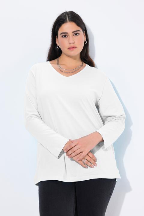 Image du produit Ulla Popken T-shirt coupe Relaxed Fit, décolleté en V et manches longues (50, 52)