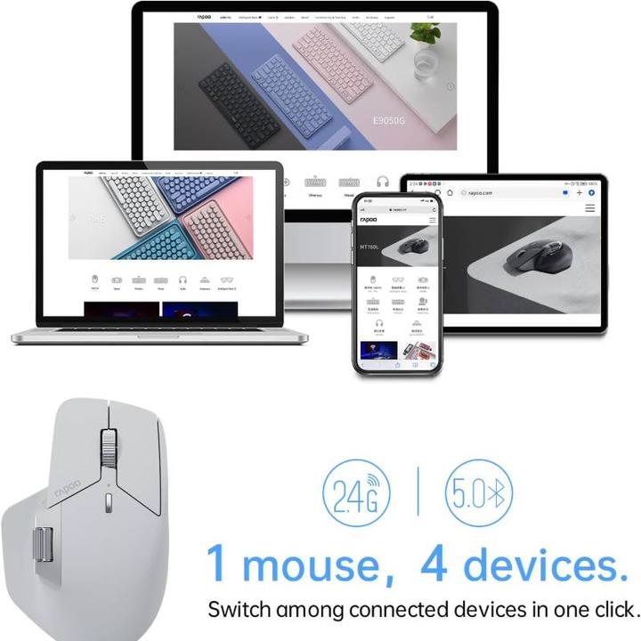 Produktbild Rapoo - MT760 - Bluetooth Maus - Kabellose Maus, Hellgrau (Kabellos)