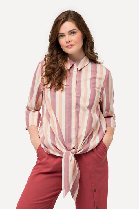 Image du produit Ulla Popken Blouse à rayures et col de chemise et manches 3/4. Noeud à la base (54)