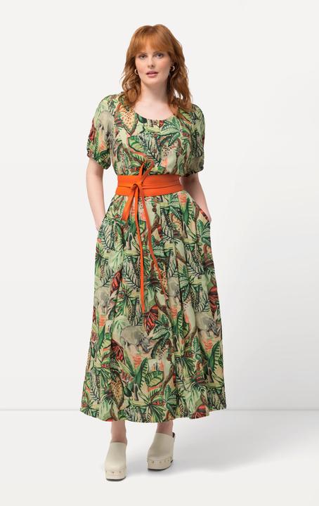 Actual product image Ulla Popken Leaf Floral Print Button Front Dress (58)