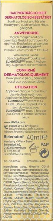 Produktbild NIVEA Luminous630® 3-in-1 CC Fluid Light LSF 30 (Cream colour, Hell, 40 ml)