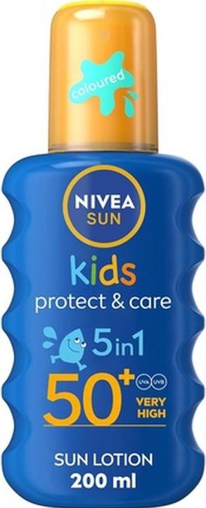 NIVEA Sun Kids Protect & Care SPF 50+ Coloured Spray 200ml Sunscreen Moisturizing Spray (Sonnenspray, SPF 50+, 200 ml)