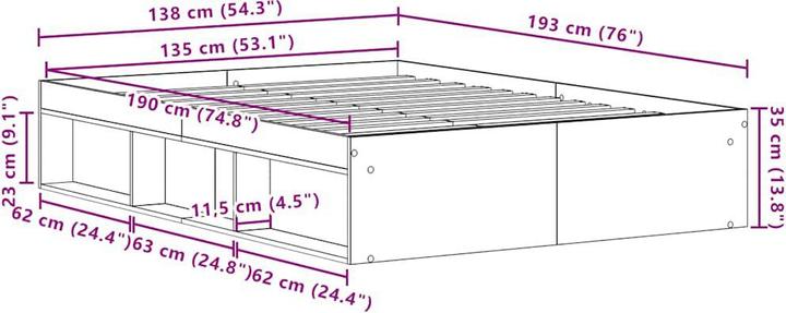 Actual product image vidaXL Bettgestell (135 x 190 cm)