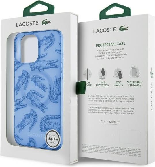 Actual product image Lacoste LCHMP16XUOCB iPhone 16 Pro Max 6.9" light blue hardcase IML Croc MagSafe (Apple iPhone 16 Pro Max)