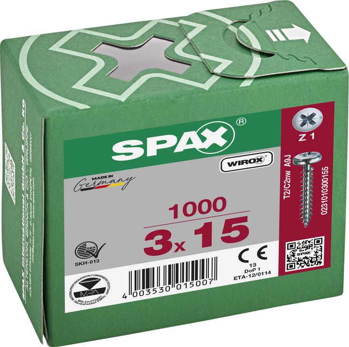 Produktbild Spax Halbrundkopf Kreuzschlitz Z1 Vollgewinde Wirox (1000 Schrauben pro Stück)