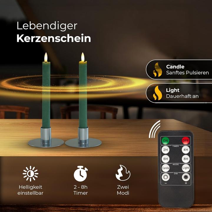 Produktbild Novaliv Sparset Stabkerzen LED mit Timer Klein+Gross Grün 8 Stück Grün indoor - 6 Stunden - ECHTWACHS (8x)