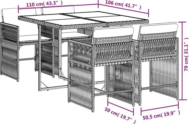 Produktbild vidaXL Garten Essgruppe (110 x 106 x 73 cm)