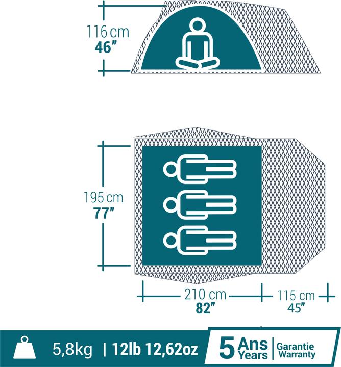 Image du produit Quechua MH100 XL FRESH & 3P (Tente igloo, 5.75 kg, 3 personnes)