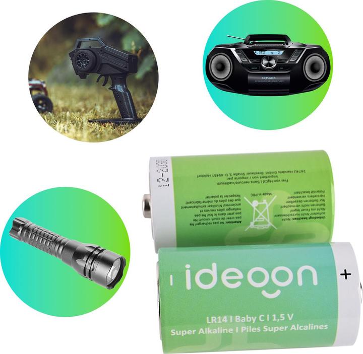 Produktbild Ideoon 2er-Set Premium Batterien Typ C Baby - LR14 Alkaline 1,5V - Langlebige Energiequelle (2 Stk., C)