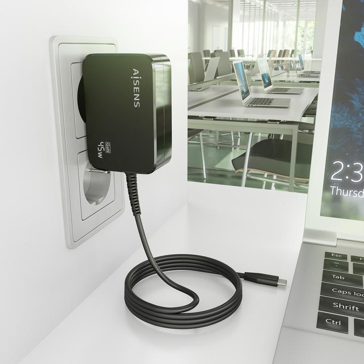 Actual product image Aisens CARGADOR GAN 45W PD3.0 1XUSB-C 1.8M NEGRO (45 W, 1 portion)
