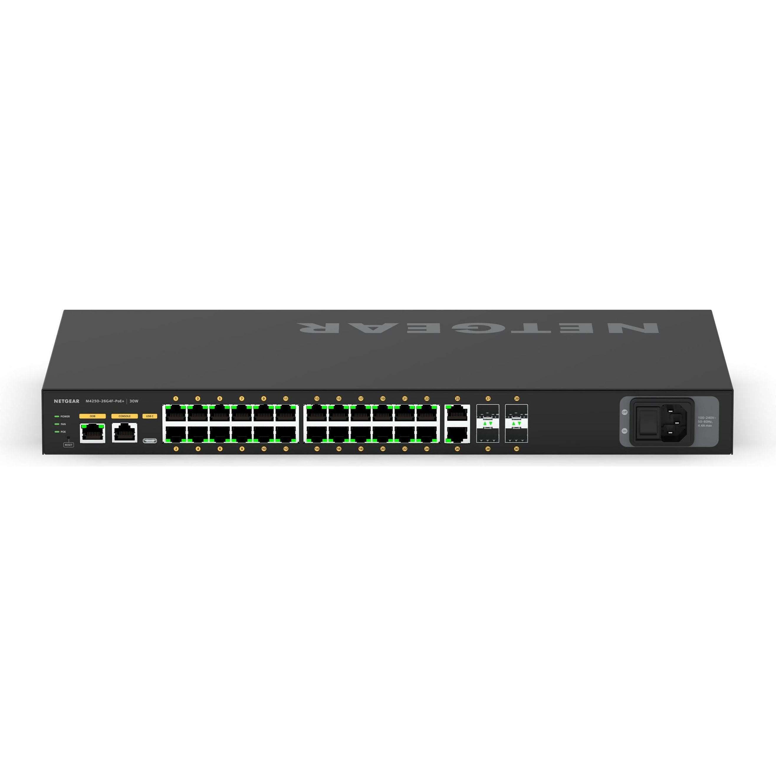 Thumbnail - Netgear M4250-26G4F-PoE+ (26 Ports), Netzwerk Switch, Schwarz
