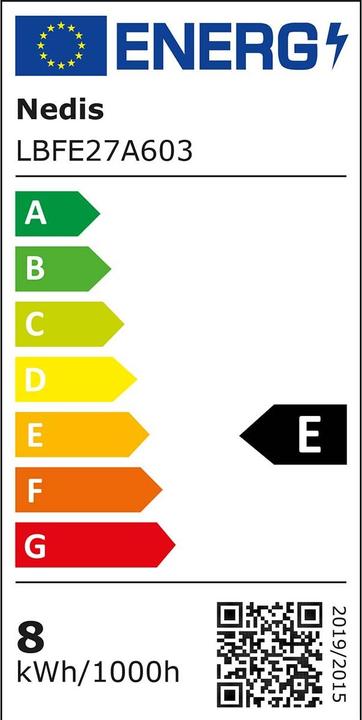 Label énergétique Nedis LBFE27A603 Lampe à incandescence LED E27 A60 8 W 105 lm 2700 K Blanc chaud Nombre de lampes dans (E27, 1055 lm, 1x)