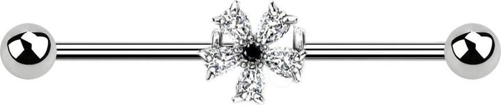 Produktbild Star Piercing Barbell silber mit Kristallblume (Messing, Chirurgenstahl 316L)