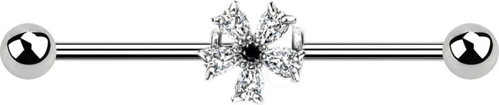 Produktbild Star Piercing Barbell silber mit Kristallblume (Messing, Chirurgenstahl 316L)