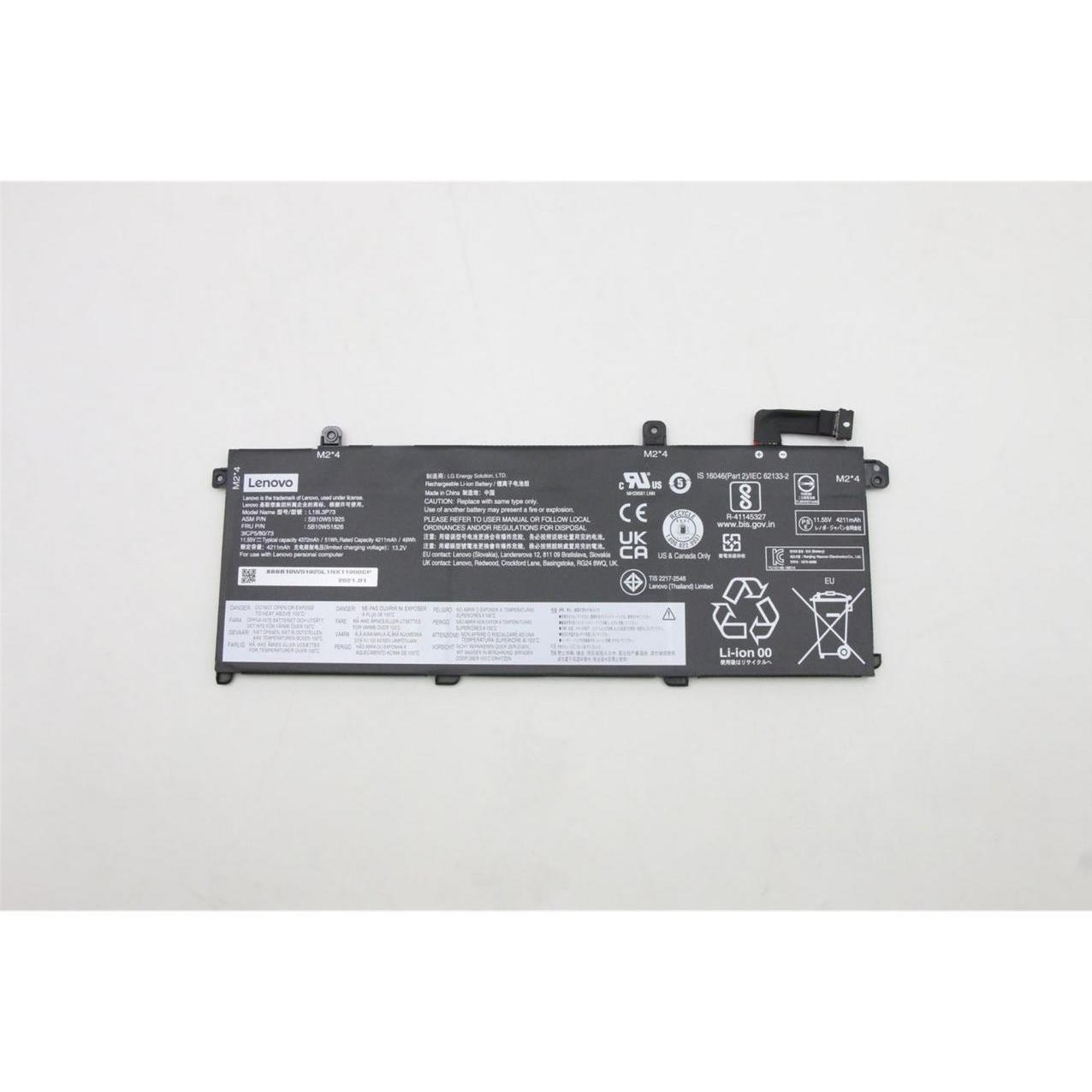 Lenovo Internal, 3c, 50Wh, LiIon, LGC (3 Zellen, 4327 mAh), Notebook Akku, Schwarz