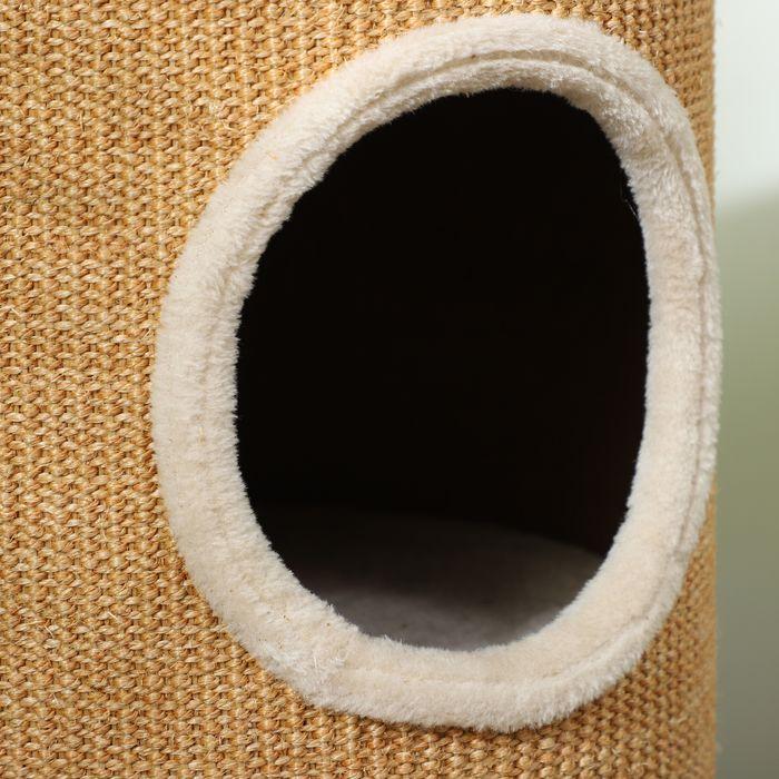 Produktbild Swisshandel24 Kratztonne 60 cm Hoch Katzentonne mit 2 Höhle, aus Sisal, für Katze bis 5 kg (60 cm, Braun+Beige)