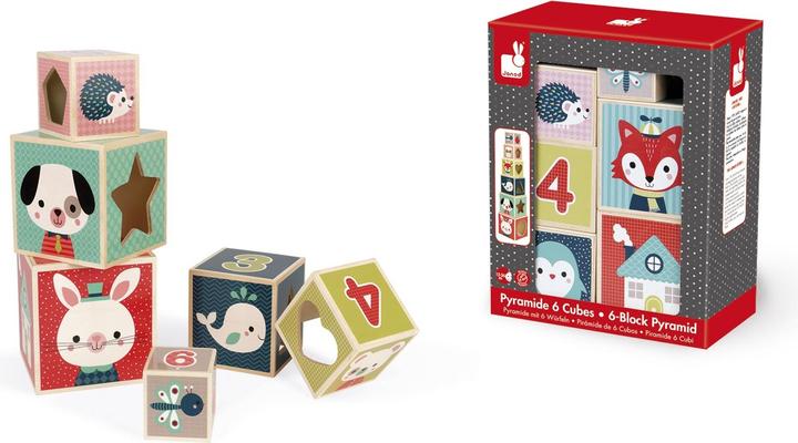 Image du produit Janod Pyramide à 6 cubes - Bébé forêt