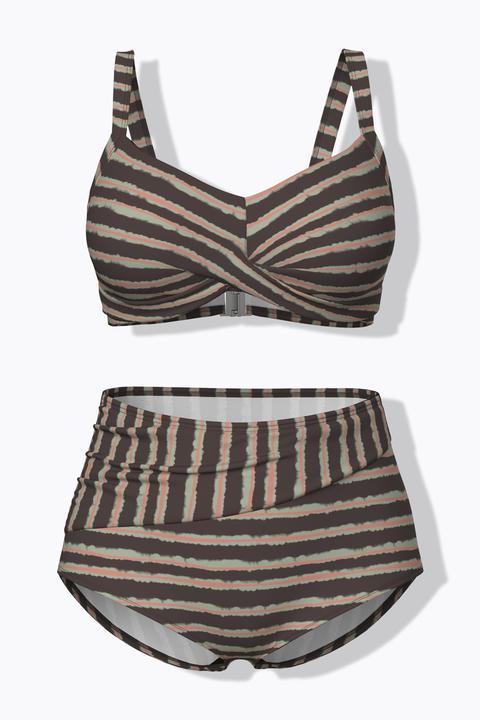 Immagine prodotto Ulla Popken Bikini, Streifenmix, drapiert, Softcups, recycelt (46)