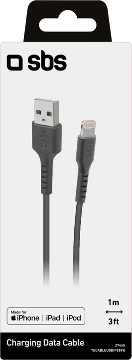 Image du produit SBS TECABLEUSBIP589K Câble USB 1 m USB 2.0 USB A Lightning Noir (1 m, USB 2.0)