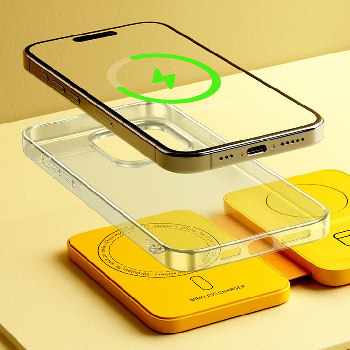 Actual product image Wekome 3in1 wireless charger with MagSafe for iPhone, Apple Watch and AirPods + mirror (yellow)