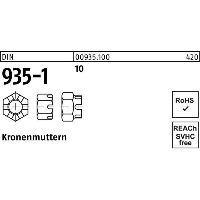 Muttern + Unterlegscheiben, Kronenmutter DIN 935-1 M 24 10
