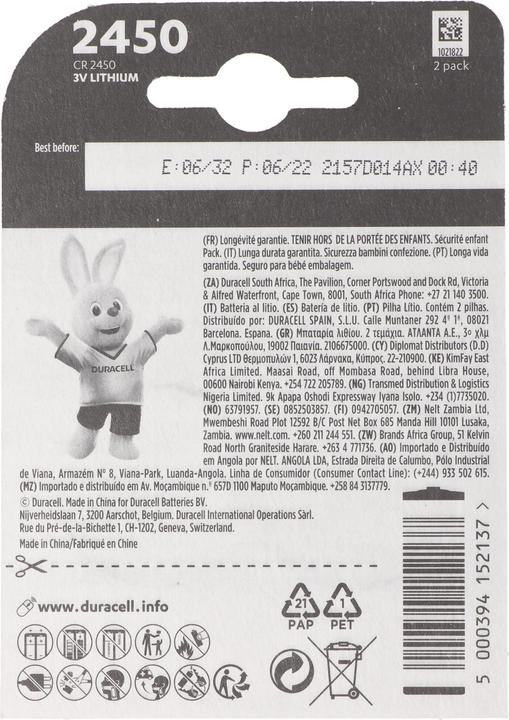 Produktbild Duracell Lithium Batterie (2 Stk., CR2450, 620 mAh)