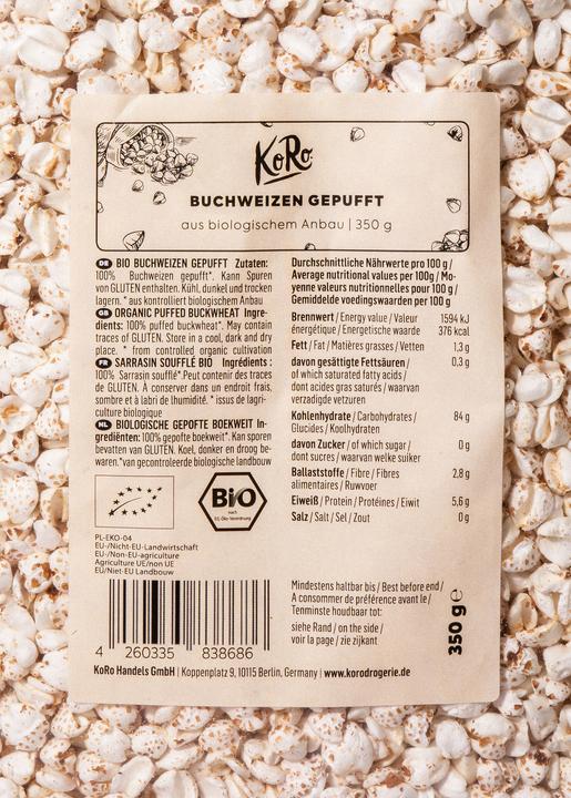 Valeurs nutritives et ingrédients KoRo Sarrasin soufflé bio (350 g)