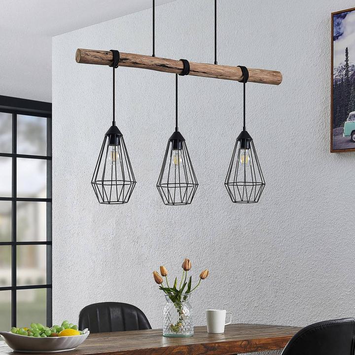 Produktbild Lindby Eldarion 3 Pendelleuchte Black/Wood (E27)