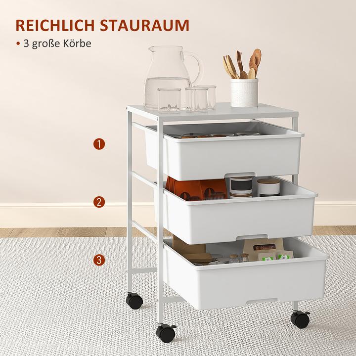 Image du produit Homcom Rollwagen Stahl, Kunststoff Weiss