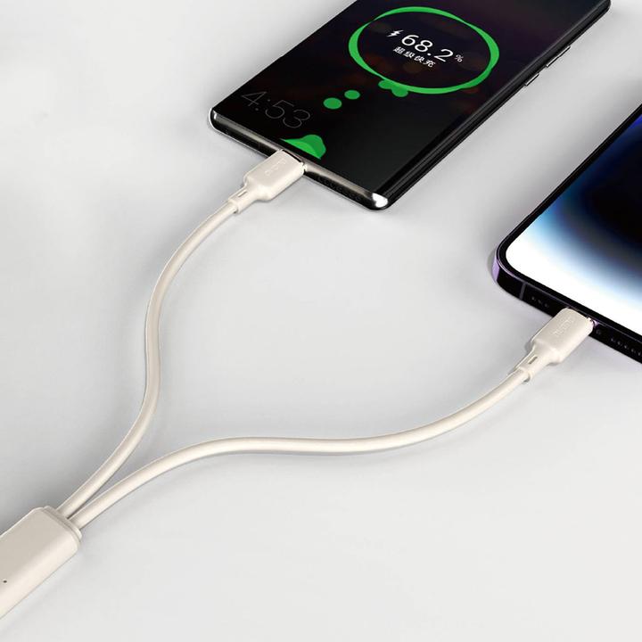 Image du produit Dudao Câble L7SF 2en1 USB-C - USB-C / Lightning 100W 1,2m - beige (1.20 m, 100 W)