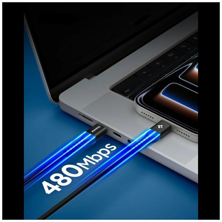 Produktbild Spigen Essential USB C auf USB C 100W Gewebekabel, schwarz EB10010CCA (1 m, 100 W)