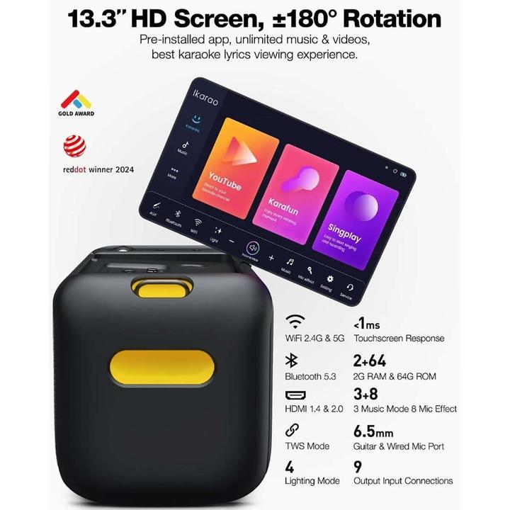 Produktbild Ikarao Karaokebox Break X1 13" Screen 2 Mikrofone, 800W