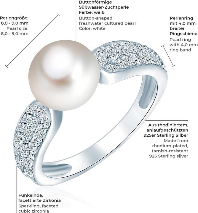 Produktbild Valero Pearls Damen Sterling Silber Zirkonia Süsswasser-Zuchtperle silber - 2206 (56, 925 Silber)