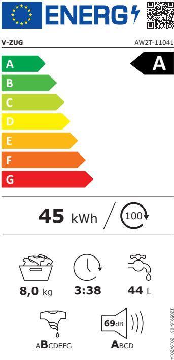 Energy Label V-Zug AdoraWaschen V2000 1104100019 (8 kg, Right, CH plug)