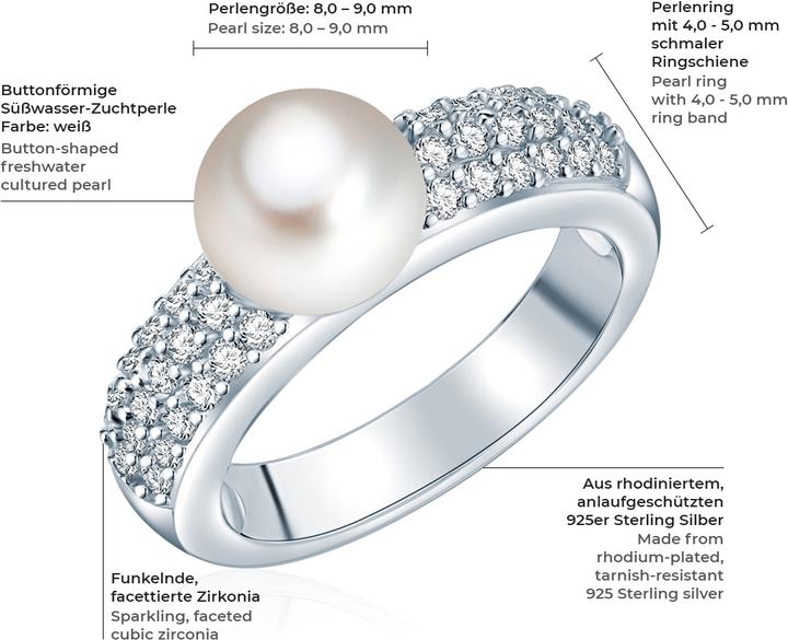 Produktbild Valero Pearls Damen Sterling Silber Zirkonia Süsswasser-Zuchtperle silber - 3848 (58, 925 Silber)