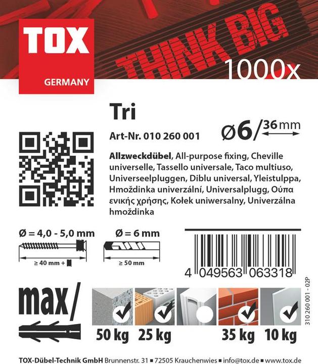 Produktbild Tox Big Pack Allzweckdübel Tri 6/36 (1000 Stk.)