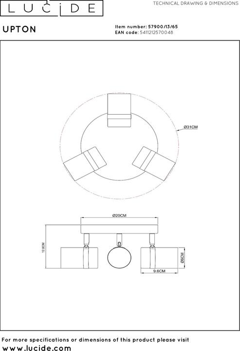 Produktbild Lucide UPTON GU10 Deckenstrahler 3-fach Modern Rauchfarbe 57900/13/65 (GU10)