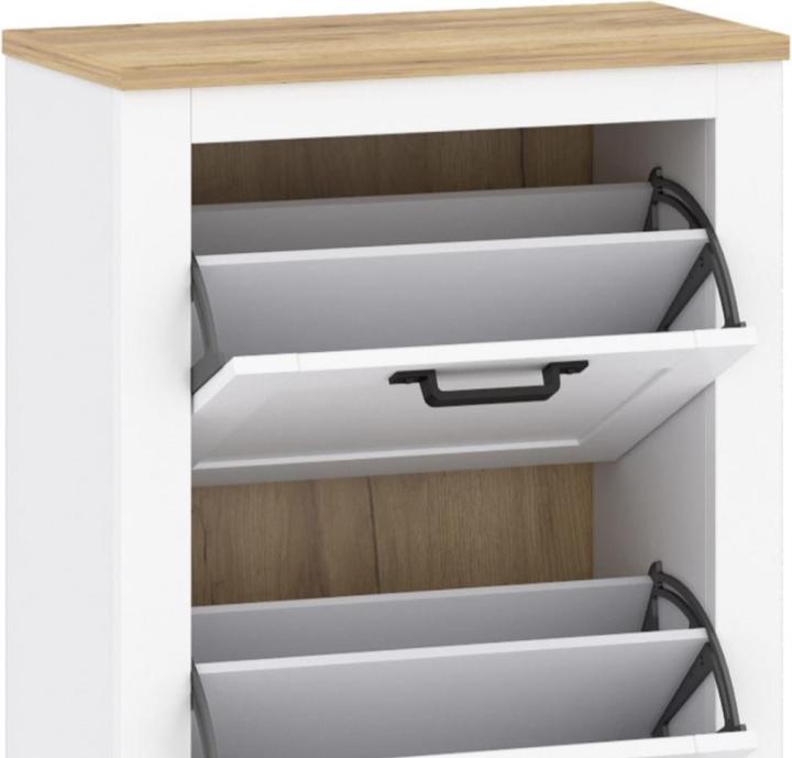 Produktbild Home123 Schuhschrank TEOLO 2 weiss + eiche (64 x 31 x 126.50 cm)