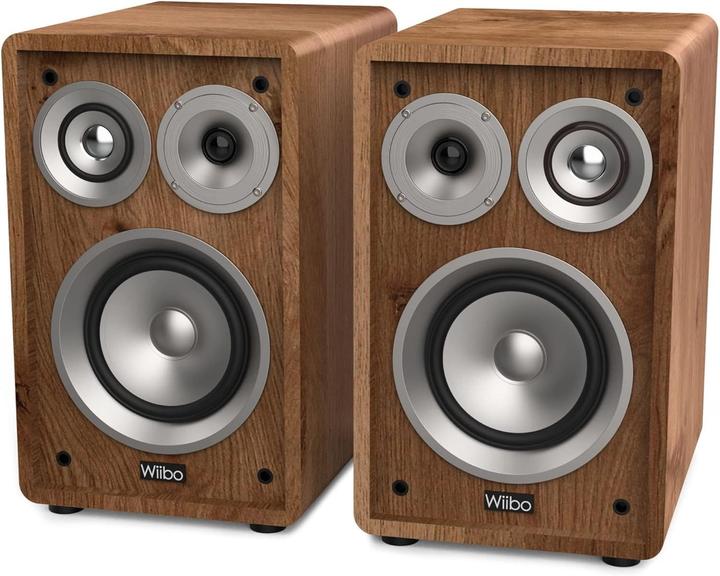 Actual product image Wiibo Vintage Walnut HiFi Speakers with Removable Grille, 100W 3-Way Surround Sound (100 W)